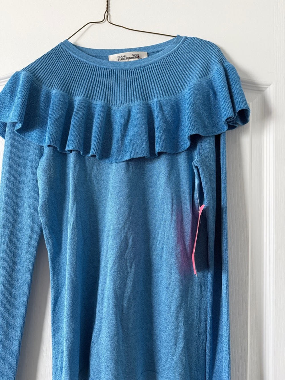 Diane Von Furstenberg Sky Blue Ruffle Yoke Sweater
